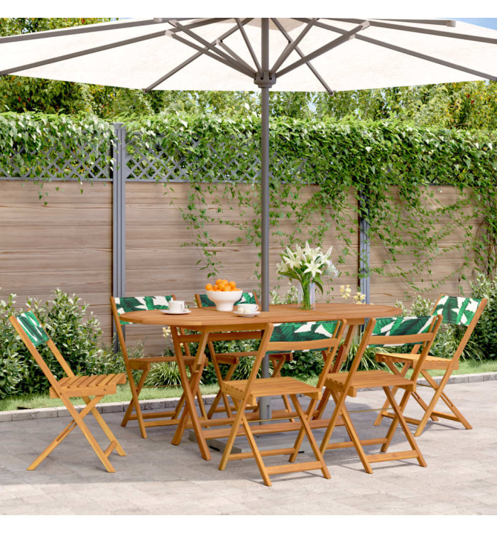 Chaises de jardin pliantes lot de 6 vert tissu et bois massif | Mobilier & Déco