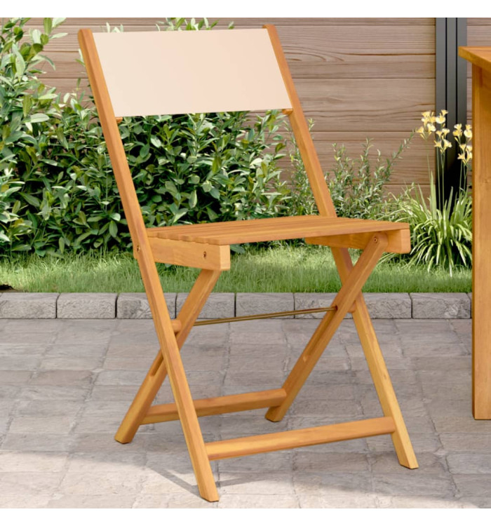 Chaises de bistrot lot de 2 beige bois d'acacia massif et tissu | Mobilier & Déco