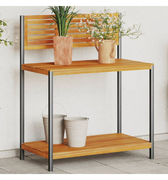 Table de travail de jardin bois d'acacia solide et acier | Mobilier & Déco