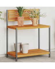 Table de travail de jardin bois d'acacia solide et acier | Mobilier & Déco