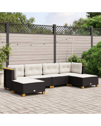 Salon de jardin 6 pcs avec coussins noir résine tressée | Mobilier & Déco