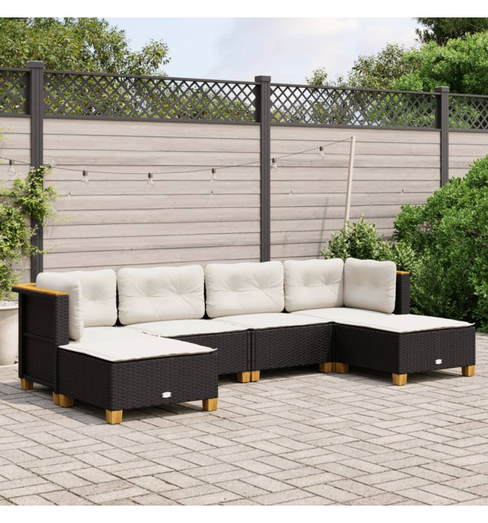 Salon de jardin 6 pcs avec coussins noir résine tressée | Mobilier & Déco