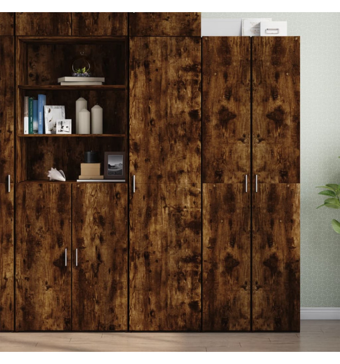 Buffet haut chêne fumé 45x42,5x185 cm bois d'ingénierie | Mobilier & Déco