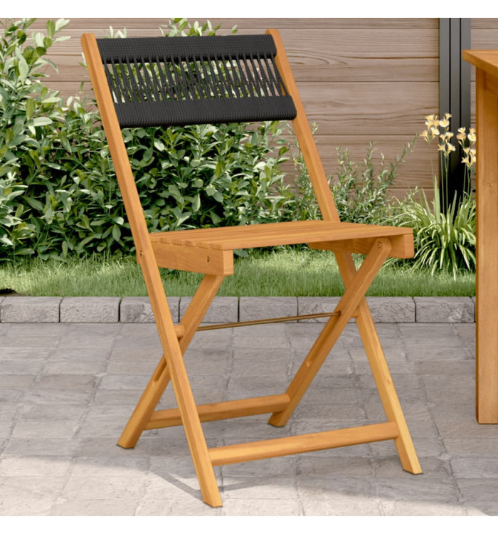 Chaises de bistrot lot de 2 noir bois d'acacia et corde | Mobilier & Déco