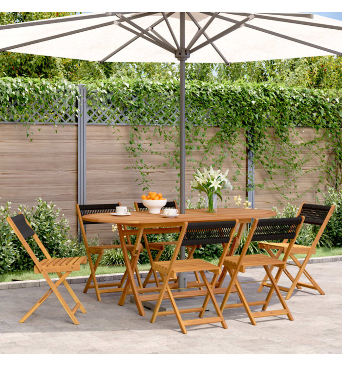 Chaises de jardin pliantes lot de 6 noir bois d'acacia massif | Mobilier & Déco
