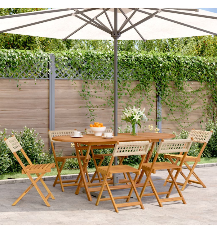 Chaises de jardin pliantes lot de 6 beige rotin et bois massif | Mobilier & Déco