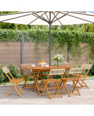Chaises de jardin pliantes lot de 6 beige rotin et bois massif | Mobilier & Déco