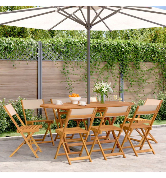 Chaises de jardin pliantes lot de 8 beige tissu et bois massif | Mobilier & Déco
