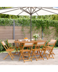 Chaises de jardin pliantes lot de 8 beige tissu et bois massif | Mobilier & Déco