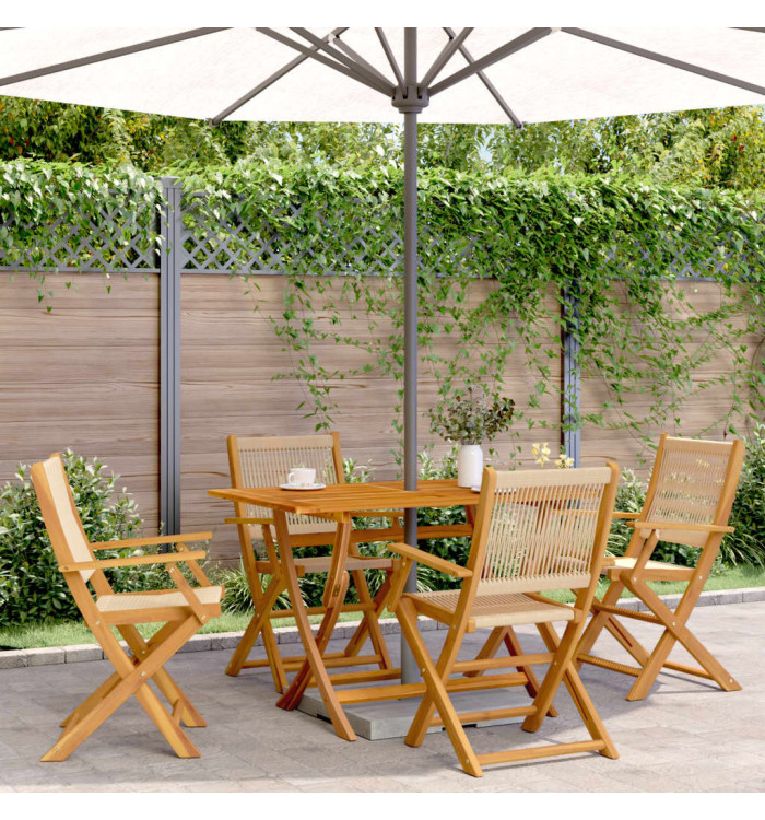 Chaises de jardin pliantes lot de 4 beige bois d'acacia massif | Mobilier & Déco