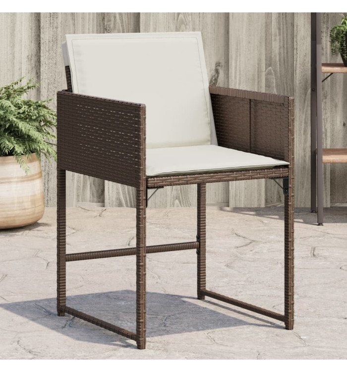 Chaises de jardin avec coussins lot de 4 marron résine tressée | Mobilier & Déco