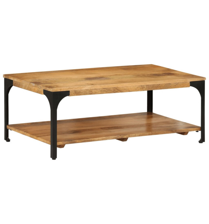 Table basse 2 niveaux 100x55x38cm bois manguier massif et acier | Mobilier & Déco