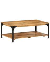 Table basse 2 niveaux 100x55x38cm bois manguier massif et acier | Mobilier & Déco
