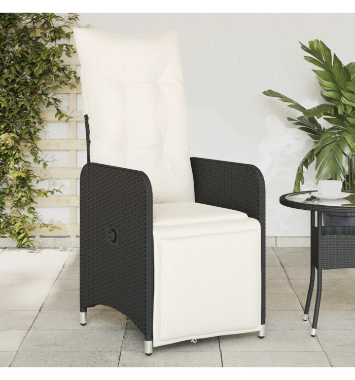 Chaise inclinable de jardin avec coussins noir résine tressée | Mobilier & Déco
