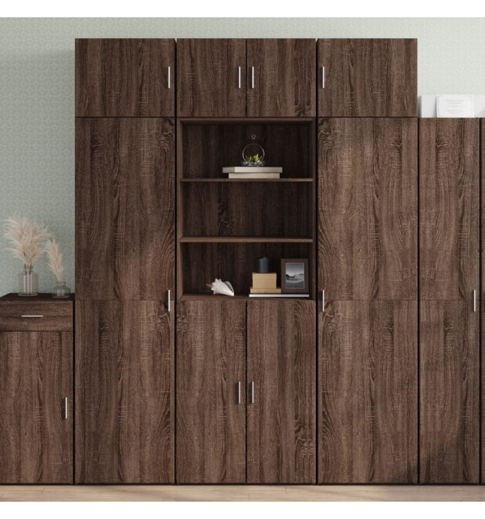 Buffet haut chêne marron 70x42,5x185 cm bois d'ingénierie | Mobilier & Déco