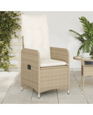 Chaise inclinable de jardin avec coussins beige résine tressée | Mobilier & Déco