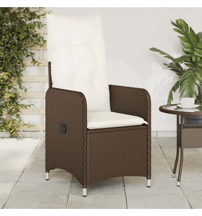 Chaise inclinable de jardin avec coussins marron résine tressée | Mobilier & Déco