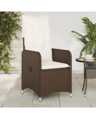 Chaise inclinable de jardin avec coussins marron résine tressée | Mobilier & Déco