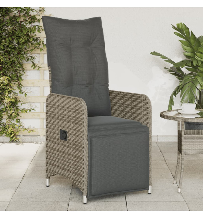 Chaise inclinable de jardin avec coussins gris résine tressée | Mobilier & Déco