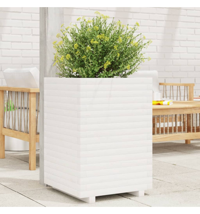 Jardinière blanc 50x50x72 cm bois de pin massif | Mobilier & Déco