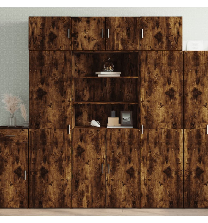Buffet haut chêne fumé 80x42,5x185 cm bois d'ingénierie | Mobilier & Déco