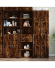 Buffet haut chêne fumé 45x42,5x185 cm bois d'ingénierie | Mobilier & Déco
