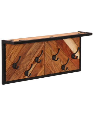 Porte-manteau mural avec 6 crochets bois massif d'acacia | Mobilier & Déco