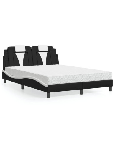 Lit avec matelas noir et blanc 140x200 cm similicuir | Mobilier & Déco