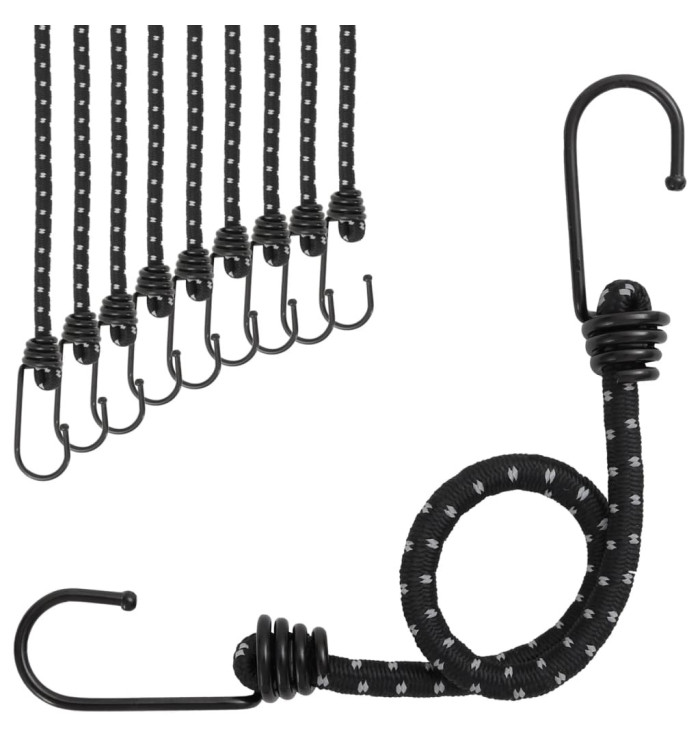 Cordes élastiques avec bandes réfléchissantes et crochets 10pcs | Mobilier & Déco