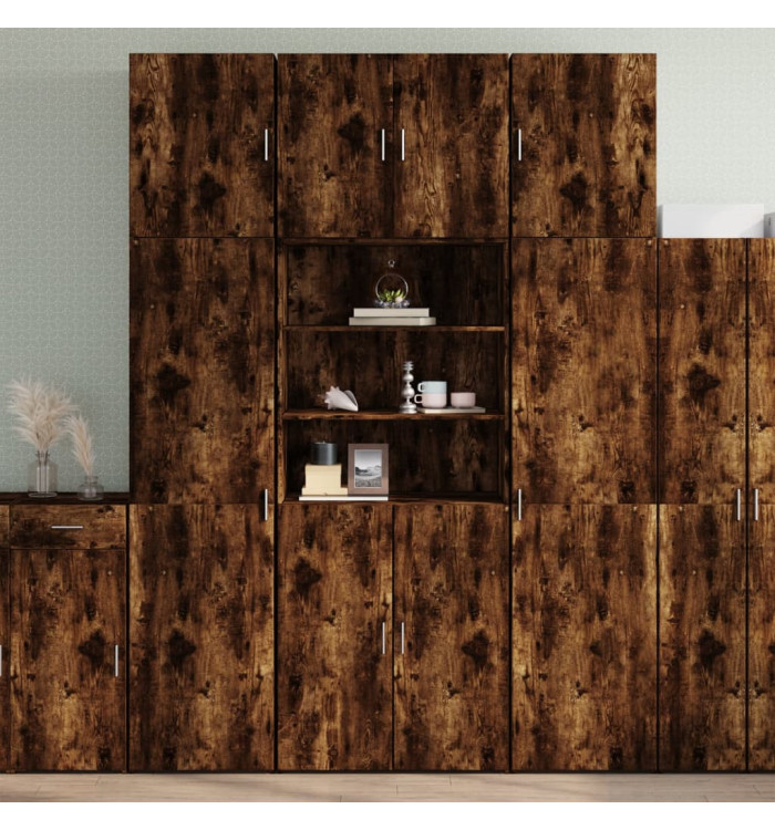 Buffet haut chêne fumé 80x42,5x249 cm bois d'ingénierie | Mobilier & Déco