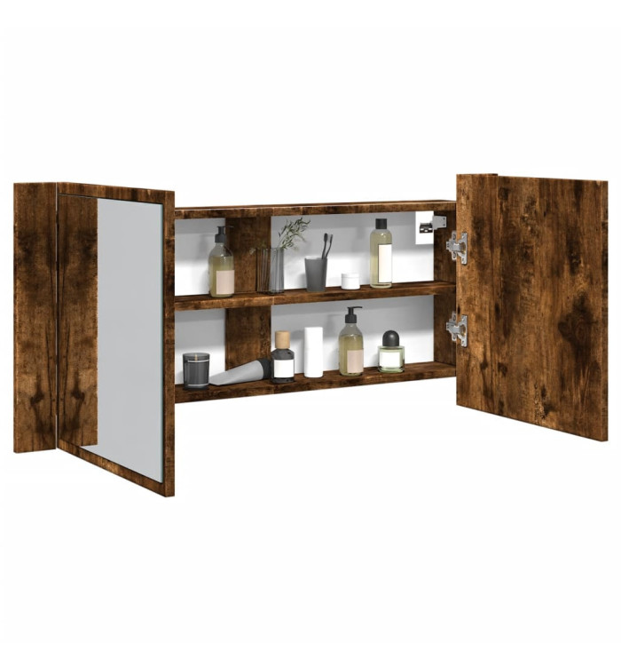 Armoire à miroir à LED de bain chêne fumé 100x12x45 cm | Mobilier & Déco