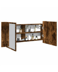 Armoire à miroir à LED de bain chêne fumé 100x12x45 cm | Mobilier & Déco