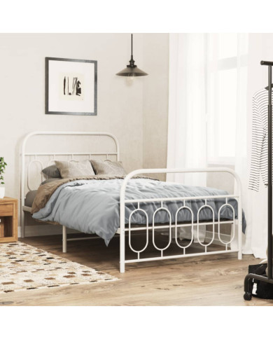 Cadre de lit métal sans matelas et pied de lit blanc 107x203 cm | Mobilier & Déco