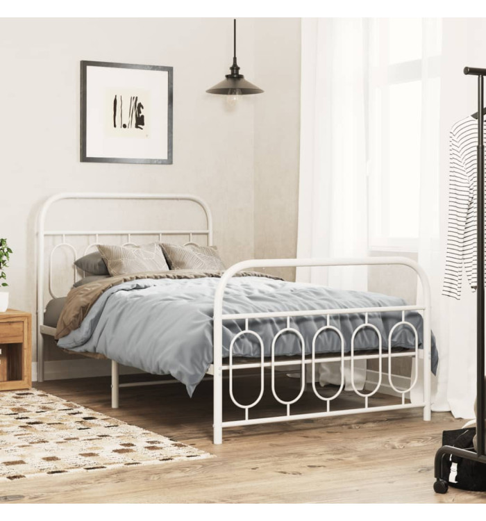 Cadre de lit métal sans matelas et pied de lit blanc 107x203 cm | Mobilier & Déco