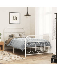 Cadre de lit métal sans matelas et pied de lit blanc 107x203 cm | Mobilier & Déco