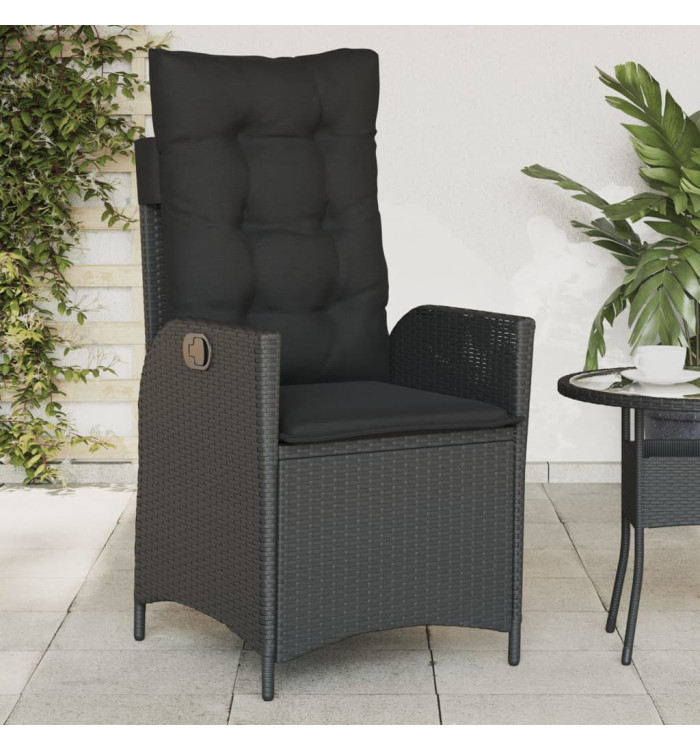 Chaise inclinable de jardin avec coussins noir résine tressée | Mobilier & Déco