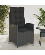 Chaise inclinable de jardin avec coussins noir résine tressée | Mobilier & Déco