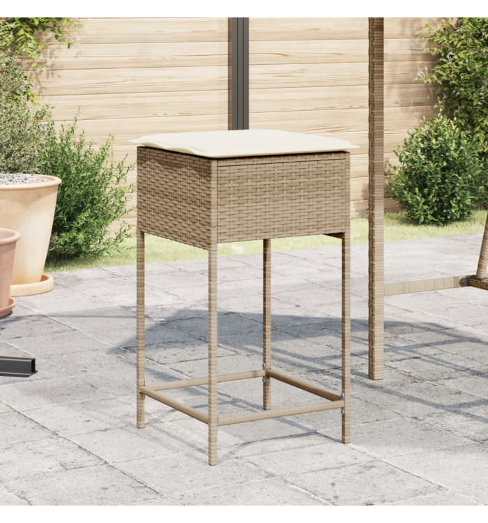 Tabourets de bar jardin avec coussins lot de 2 beige poly rotin | Mobilier & Déco