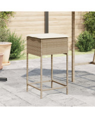 Tabourets de bar jardin avec coussins lot de 2 beige poly rotin | Mobilier & Déco