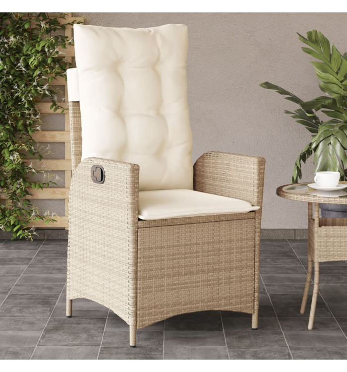 Chaise inclinable de jardin avec coussins beige résine tressée | Mobilier & Déco