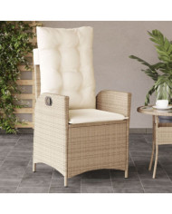 Chaise inclinable de jardin avec coussins beige résine tressée | Mobilier & Déco