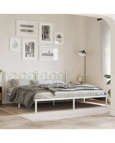 Cadre de lit métal sans matelas et tête de lit blanc 200x200 cm | Mobilier & Déco
