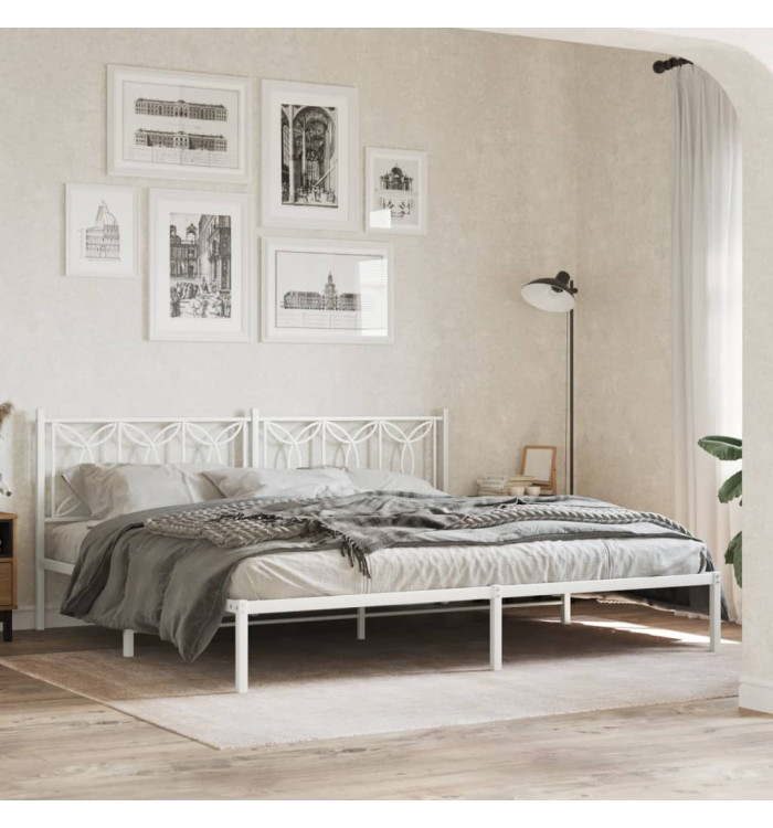 Cadre de lit métal sans matelas et tête de lit blanc 200x200 cm | Mobilier & Déco