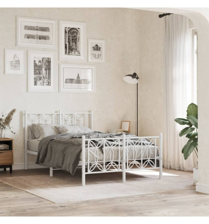 Cadre de lit métal sans matelas et pied de lit blanc 120x190 cm | Mobilier & Déco