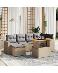 Salon de jardin avec coussins 7 pcs beige résine tressée | Mobilier & Déco