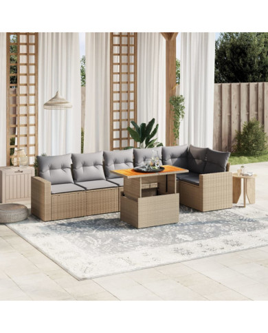 Salon de jardin avec coussins 7 pcs beige résine tressée | Mobilier & Déco