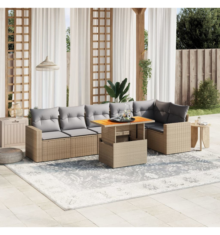 Salon de jardin avec coussins 7 pcs beige résine tressée | Mobilier & Déco