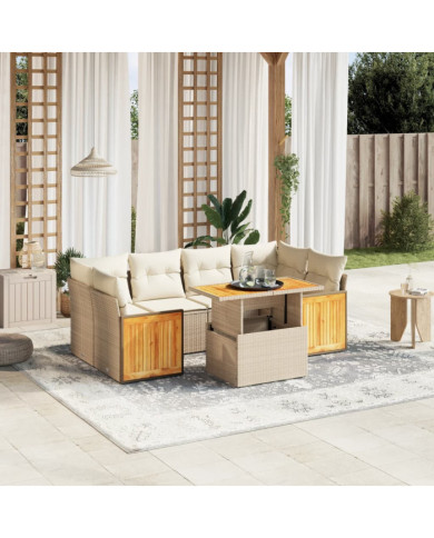 Salon de jardin avec coussins 7 pcs beige résine tressée | Mobilier & Déco