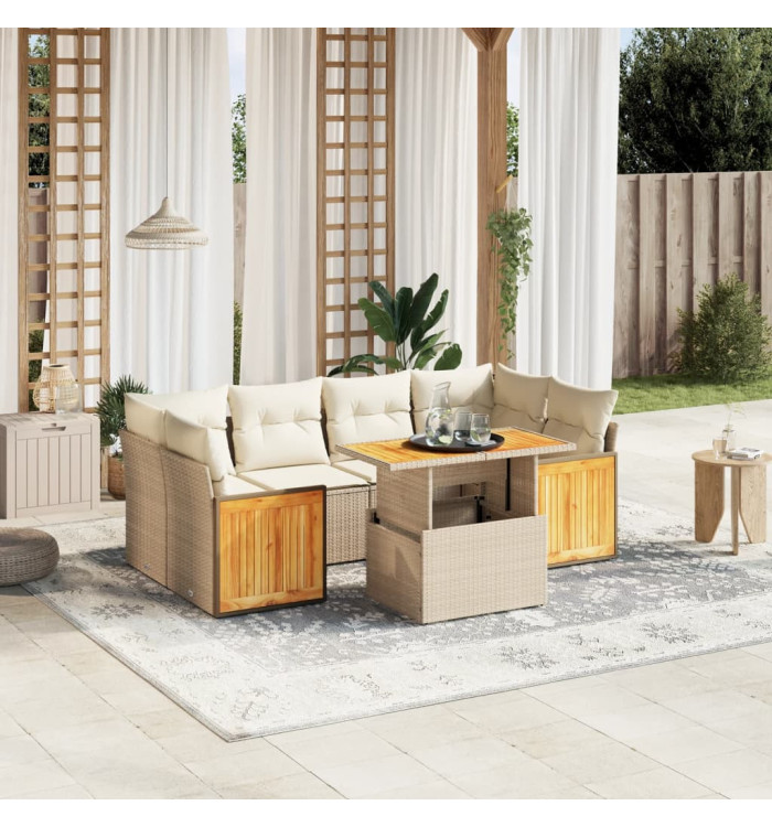 Salon de jardin avec coussins 7 pcs beige résine tressée | Mobilier & Déco