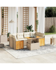 Salon de jardin avec coussins 7 pcs beige résine tressée | Mobilier & Déco